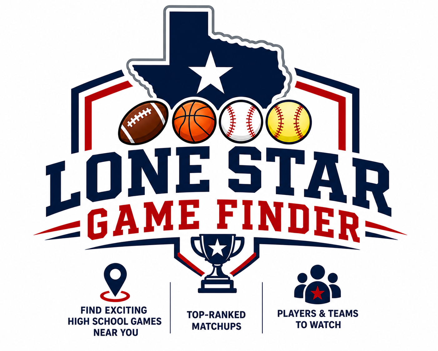 Texas HS Game Finder logo for football, basketball, baseball, and softball